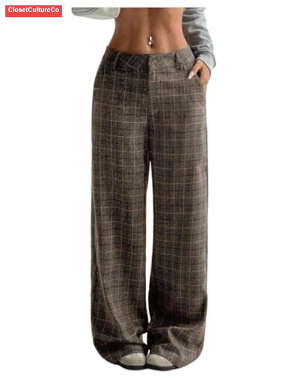 Plaid Low Rise Pants Wide Leg Trousers